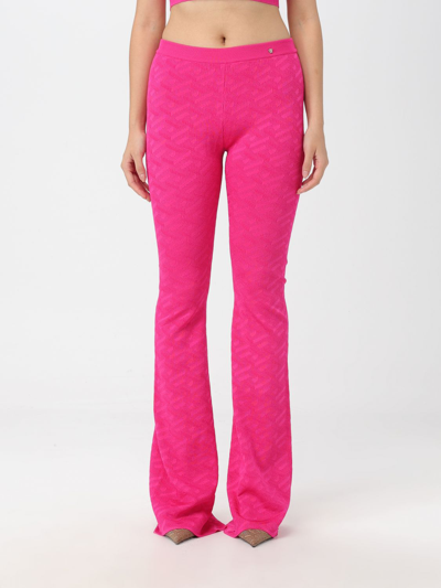 Shop Versace Pants In Stretch Viscose Blend In Pink