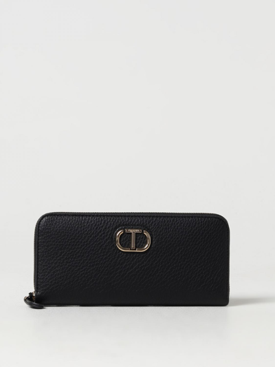 Shop Twinset Wallet In Hammered Synthetic Leather In Black