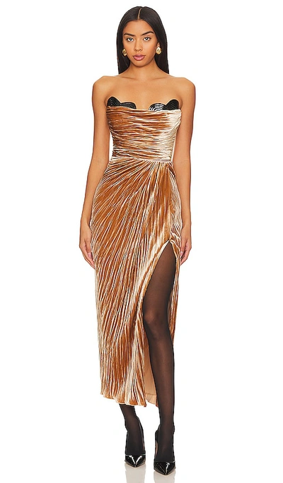 Shop Maria Lucia Hohan Janette Midi Dress In Metallic Gold