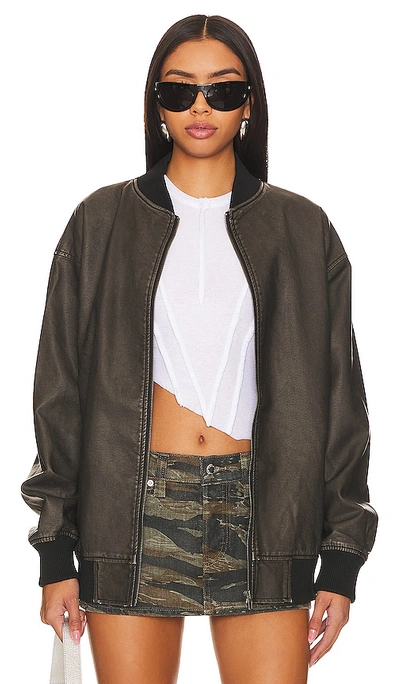 Shop Superdown Ariel Faux Leather Bomber In Black