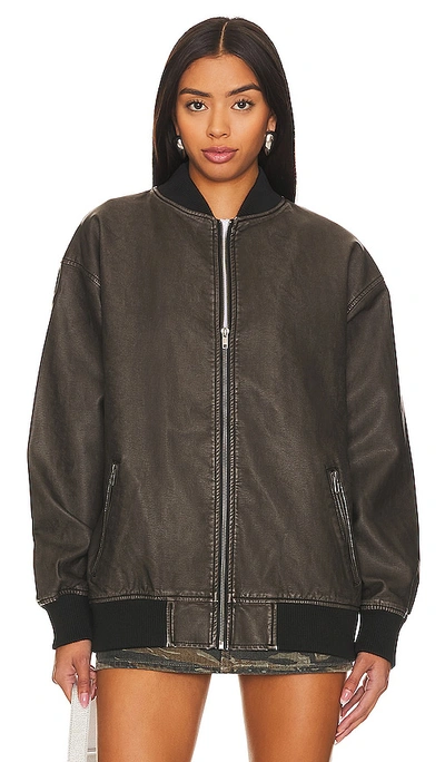 Superdown Ariel Faux Leather Bomber In Black