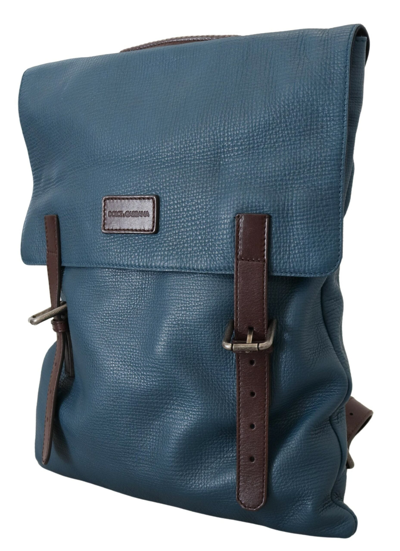 Shop Dolce & Gabbana Blue Calfskin Leather Logo Plaque Men Backpack Men's Bag