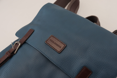Shop Dolce & Gabbana Blue Calfskin Leather Logo Plaque Men Backpack Men's Bag