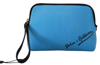Shop Dolce & Gabbana Blue Logo Print Hand Pouch Leopard Print Toiletry Women's Bag