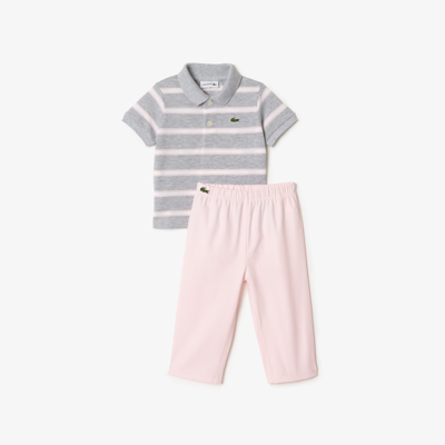 Shop Lacoste Kids' Organic Cotton Mini Piquã© Pajama Gift Set - 6m In Grey