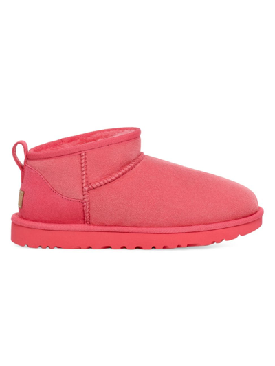 Shop Ugg Women's Classic Ultra Mini Sheepskin Ankle Boots In Pink Glow
