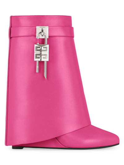 Shop Givenchy Women's Shark Lock Ankle Boots In Leather In Neon Pink