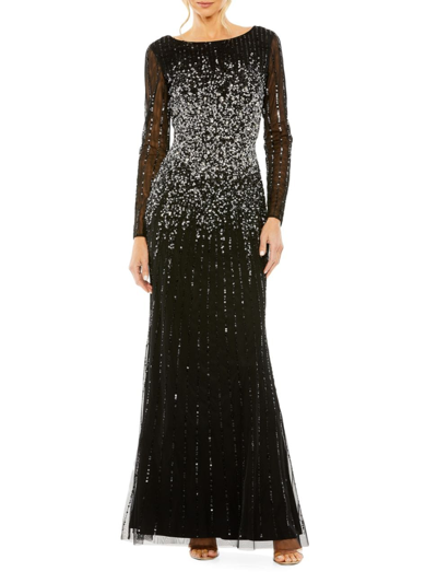 Shop Mac Duggal Women's Sequined Fit & Flare Gown In Black