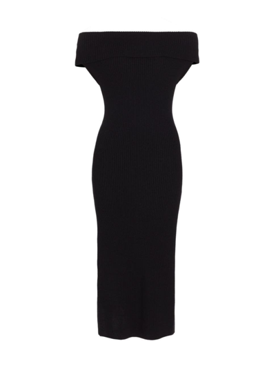 Shop Tanya Taylor Women's Quincy Wool Off-the-shoulder Midi-dress In Black