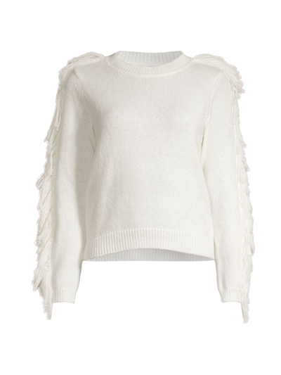 Shop Milly Women's Crewneck Fringe-sleeve Sweater In Ecru