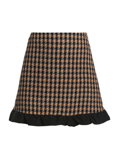 Shop Derek Lam 10 Crosby Women's Natia Plaid Twisted Ruffle Trim Miniskirt In Black Gold Multi