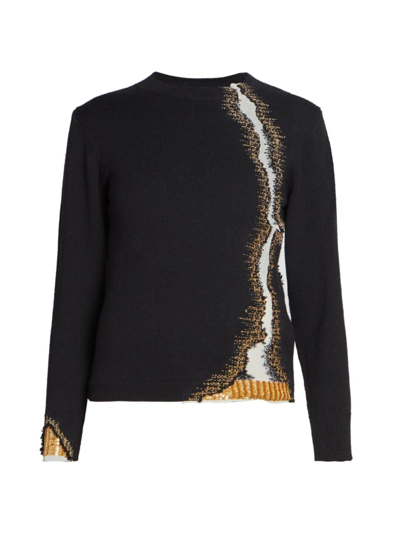 Shop Dries Van Noten Women's Touraya Metallic Wool Sweater In Black