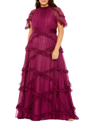Shop Mac Duggal Women's Fabulouss Ruffled Tiered Gown In Raspberry