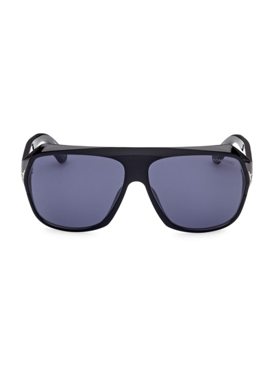 Shop Tom Ford Men's Hawkings-02 62mm Navigator Sunglasses In Shiny Black Blue Lenses