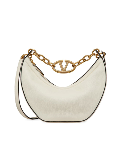 Shop Valentino Women's Small Vlogo Moon Hobo Bag In Leather With Chain In Ivory