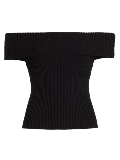 Shop Tanya Taylor Women's Mindy Rib-knit Off-the-shoulder Top In Black