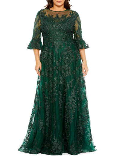 Shop Mac Duggal Women's Floral Embroidered Gown In Emerald