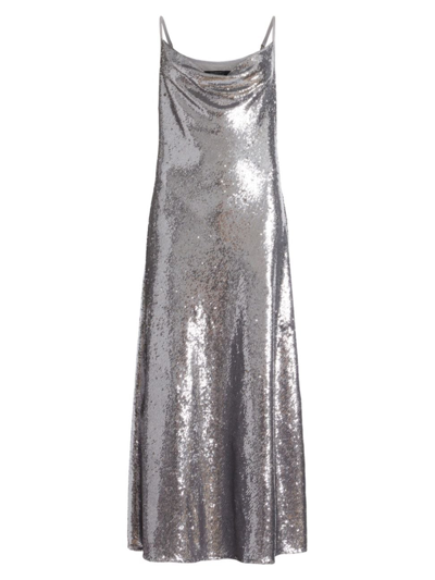 Shop Allsaints Women's Hadley Sequin Cowlneck Midi-dress In Gunmetal Grey