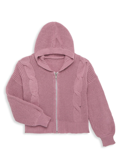 Shop Flowers By Zoe Girl's Hooded Cotton Jacket In Mouve Cable Kniting