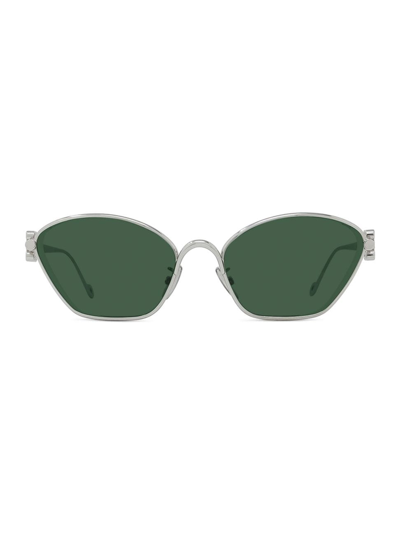 Shop Loewe Men's Metal 57mm Cat-eye Sunglasses In Shiny Palladium Green