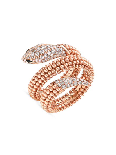 Shop Bvlgari Women's Serpenti 18k Rose Gold, Diamond & Onyx Ring In Pink Gold