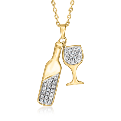 Shop Ross-simons Diamond Wine Bottle Necklace In 18kt Gold Over Sterling In Multi