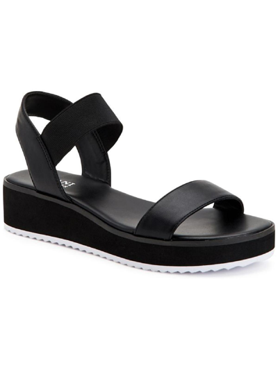 Shop Alfani Lobbie Womens Faux Leather Ankle Strap Wedge Sandals In Black