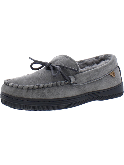 Shop Lamo Womens Leather Slip On Loafer Slippers In Grey