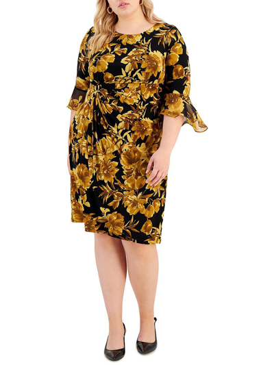 Shop Connected Apparel Plus Womens Knit Floral Fit & Flare Dress In Multi