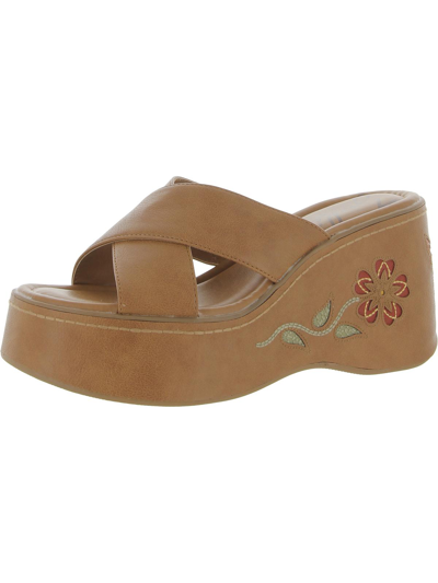 Shop Zodiac Nessa Flower Womens Faux Leather Slide Platform Sandals In Brown