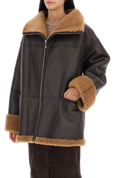 Shop Totême Signature Shearling Jacket In Brown