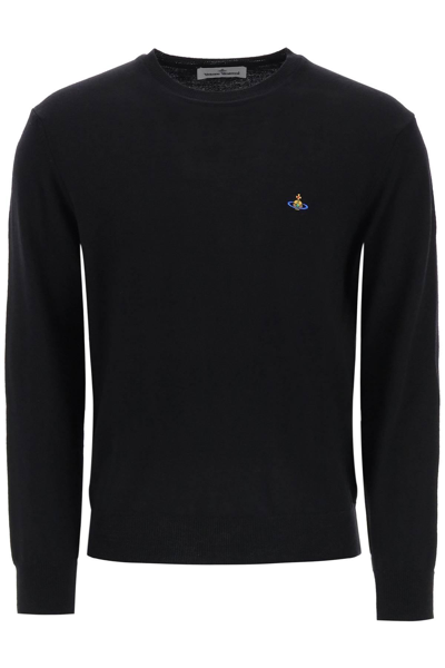 Shop Vivienne Westwood Orb-embroidered Crew-neck Sweater In Black