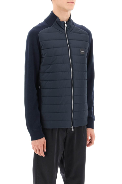 Shop Hugo Boss Medesimo Cardigan With Padded Insert In Blue