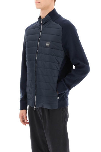 Shop Hugo Boss Medesimo Cardigan With Padded Insert In Blue