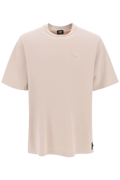 Shop Fendi Washed Jersey T-shirt In Beige