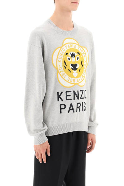 Shop Kenzo Tiger Academy Crew-neck Sweater In Grey