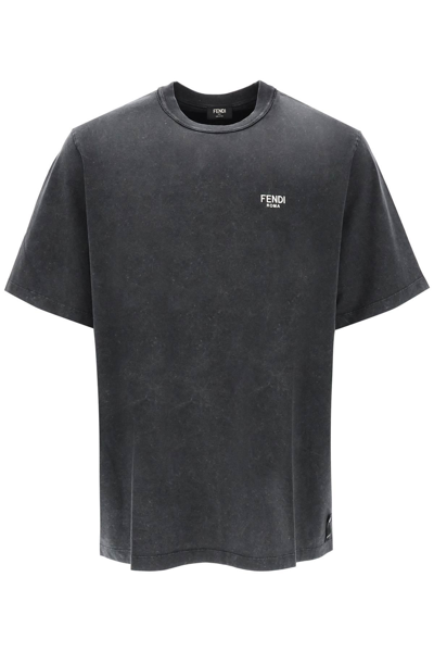 Shop Fendi Washed Jersey T-shirt In Grey