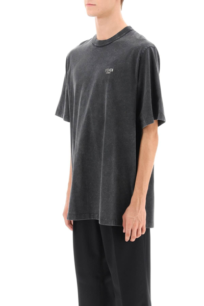 Shop Fendi Washed Jersey T-shirt In Grey
