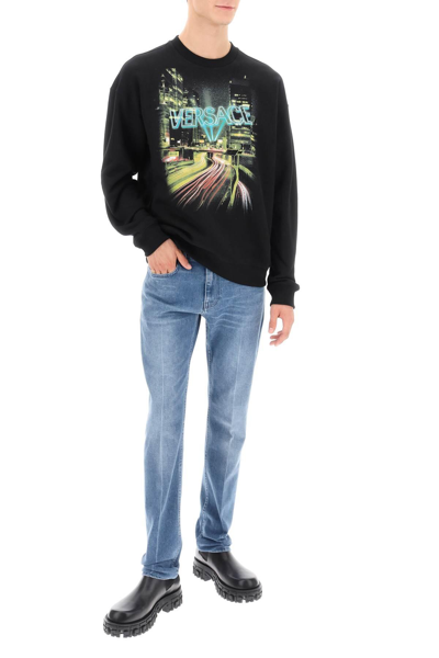 Shop Versace Crew-neck Sweatshirt With City Lights Print In Black