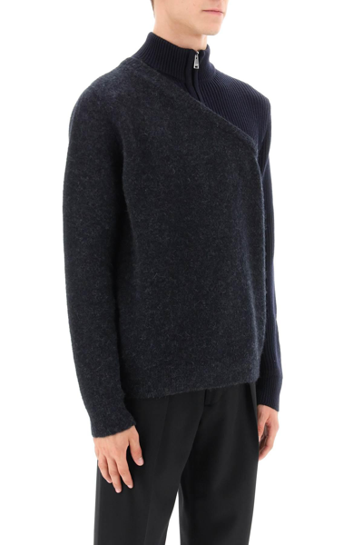 Shop Fendi Two-tone Wool-and-alpaca Sweater In Blue,grey