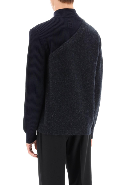 Shop Fendi Two-tone Wool-and-alpaca Sweater In Blue,grey