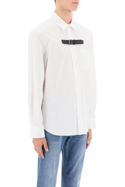 Shop Versace Leather Strap Shirt In White