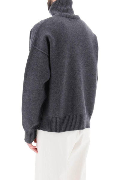 Shop Ami Alexandre Mattiussi Ami De Coeur Wool Turtleneck Sweater In Grey