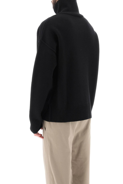 Shop Ami Alexandre Mattiussi Ami De Coeur Wool Turtleneck Sweater In Black
