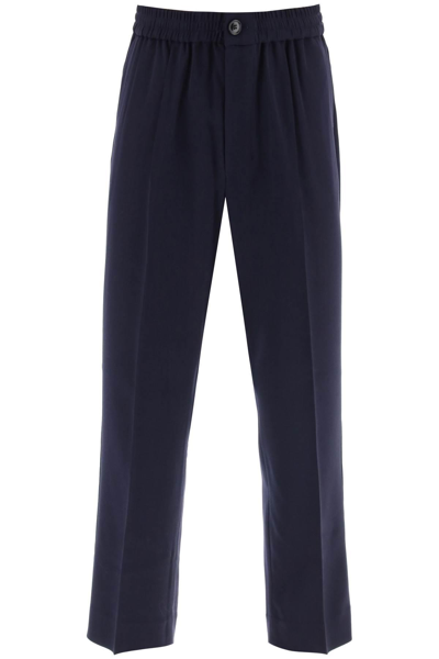 Shop Ami Alexandre Mattiussi Elasticated Waist Pants In Viscose And Wool In Blue