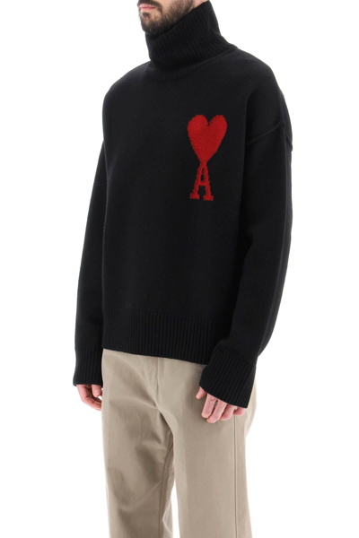 Shop Ami Alexandre Mattiussi Ami De Coeur Wool Turtleneck Sweater In Black