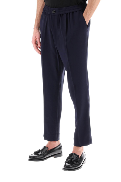 Shop Ami Alexandre Mattiussi Elasticated Waist Pants In Viscose And Wool In Blue
