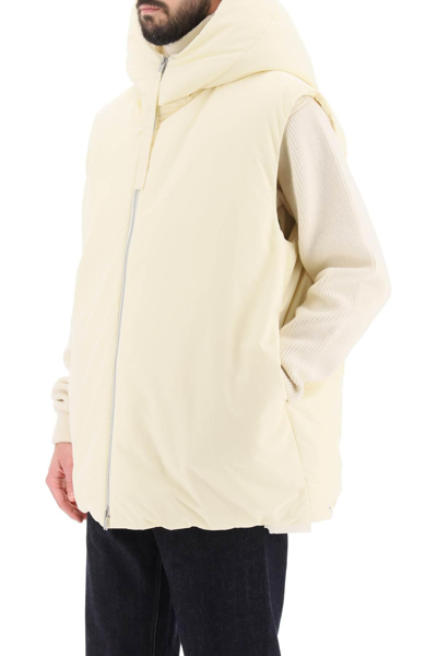 Shop Jil Sander Oversized Hooded Down Vest In White