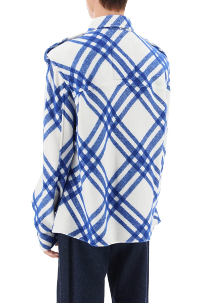 Shop Burberry Overshirt With Check Motif In White,blue