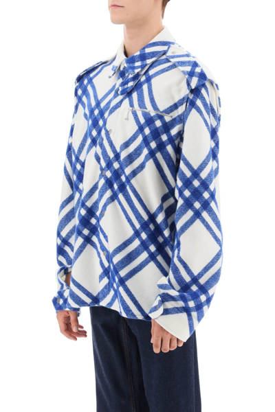 Shop Burberry Overshirt With Check Motif In White,blue